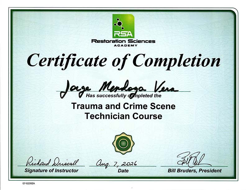 Jorge Vega Trauma Certification Bulovas Restoration
